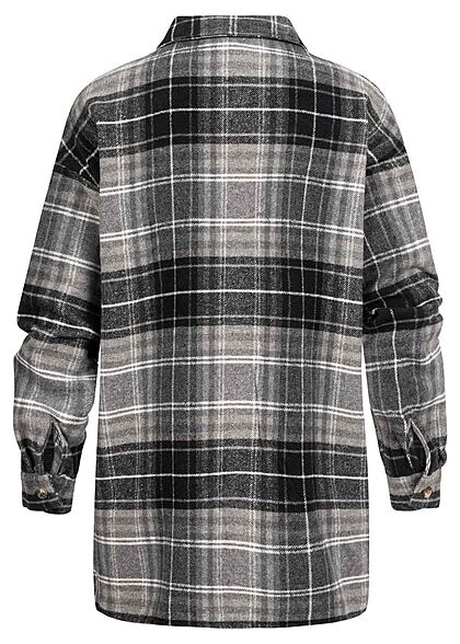Noisy May Dames NOOS oversized Shacket Jacket geruit patroon grijs wit