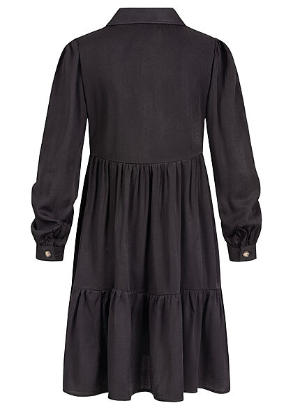 Hailys Damen Kleid langrmlig mit Knopfleiste und Volants schwarz