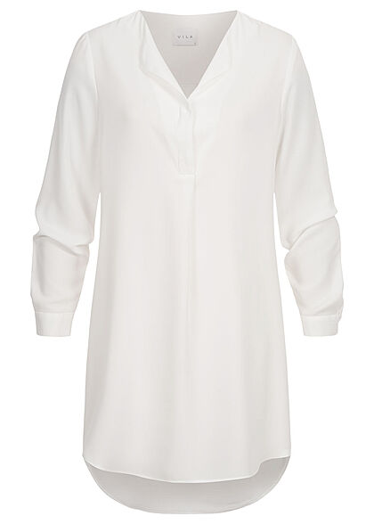 VILA Dames NOOS Blouse met lange mouwen en V-hals wit