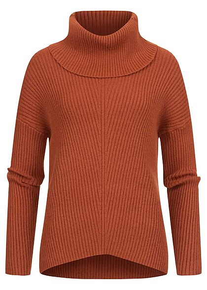 ONLY Damen Rollkragen Pullover Sweater Strukturstoff Vokuhila roasted russet braun - Art.-Nr.: 21092196