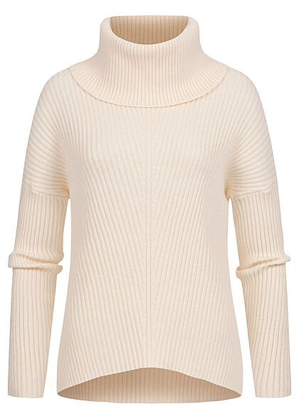 ONLY Damen Rollkragen Pullover Sweater Strukturstoff Vokuhila whitecap grau weiss - Art.-Nr.: 21092197