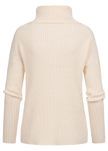 ONLY Damen Rollkragen Pullover Sweater Strukturstoff Vokuhila whitecap grau weiss