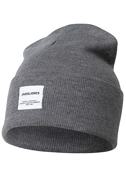 Jack and Jones Herren Beanie Frontpatch grau melange