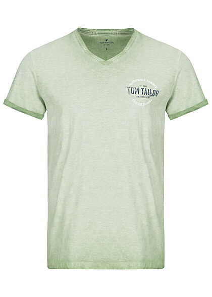 Tom Tailor Herren T-Shirt mit Logo Print hell mint grün