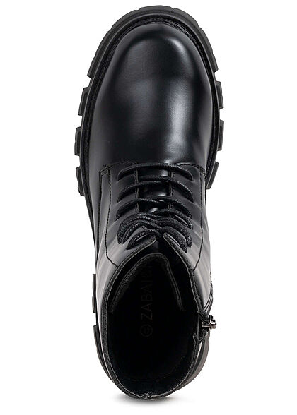Zabaione Damen Schuh Worker Boots zum schnüren Kunstleder schwarz