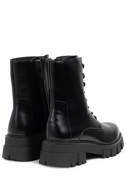 Zabaione Damen Schuh Worker Boots zum schnüren Kunstleder schwarz