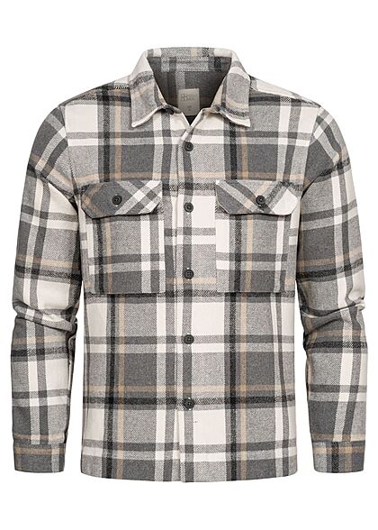 Hailys Herren Hemdjacke Overshirt Shacket 2-Pockets kariertes Muster hell grau - Art.-Nr.: 21092222