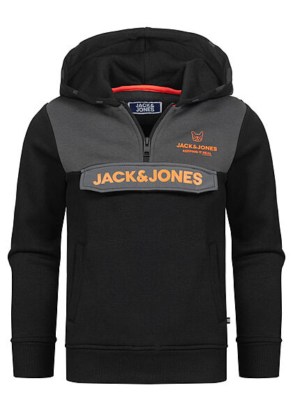 Jack and Jones Junior Hoodie met 2 zakken en logoprint oranje grijs zwart