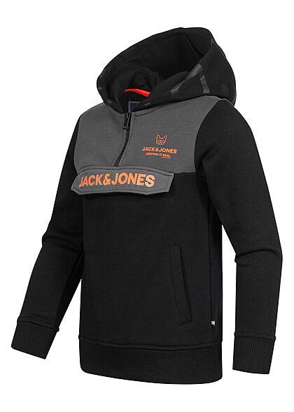 Jack and Jones Junior Hoodie met 2 zakken en logoprint oranje grijs zwart