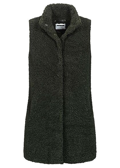 Noisy May Damen NOOS  Weste High-Neck Longform Teddyfell 2-Pockets rosin grün - Art.-Nr.: 21092253