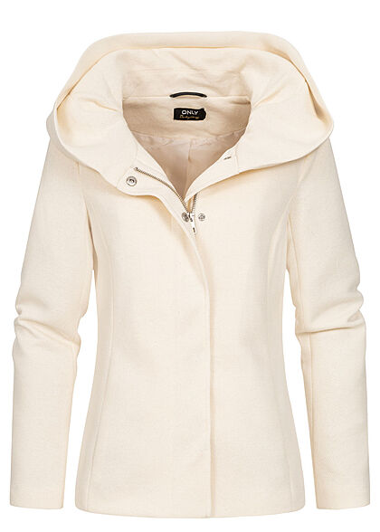 ONLY Damen Jacke mit Kapuze verdeckter Verschluss cream weiss