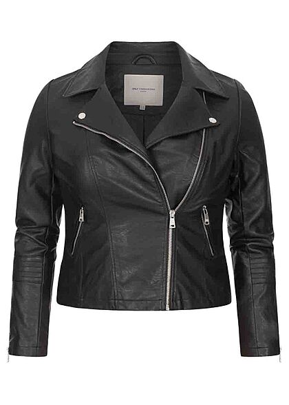 ONLY Carmakoma Damen NOOS Curvy Kunstleder Biker Jacke asymmetrischer Zipper schwarz - Art.-Nr.: 21093108