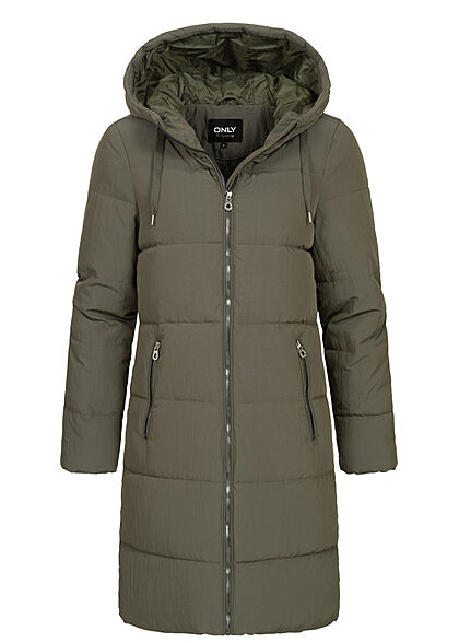 ONLY Dames Winterjas met kap en 2 zakken olijfgroen