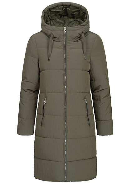 ONLY Dames Winterjas met kap en 2 zakken olijfgroen