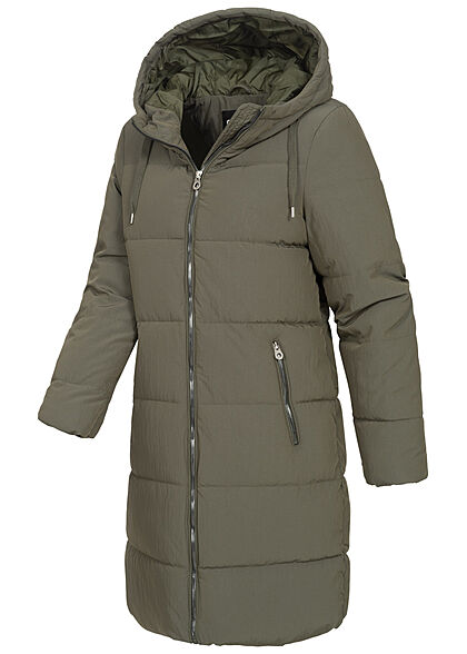 ONLY Dames Winterjas met kap en 2 zakken olijfgroen