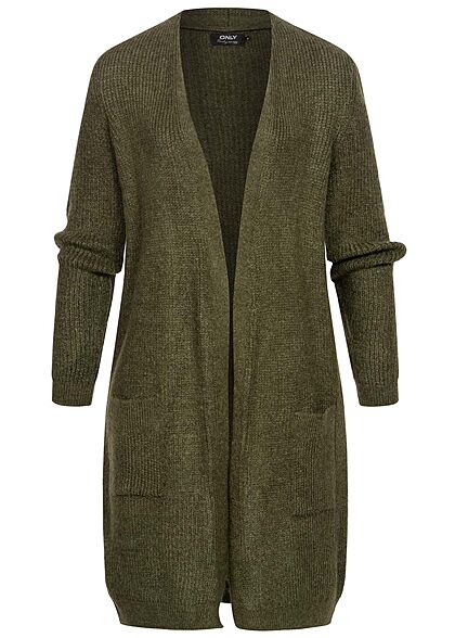 ONLY Dames NOOS Gebreid Vest open 2 zakken khaki