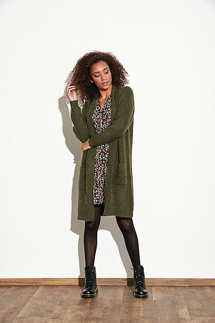 ONLY Dames NOOS Gebreid Vest open 2 zakken khaki