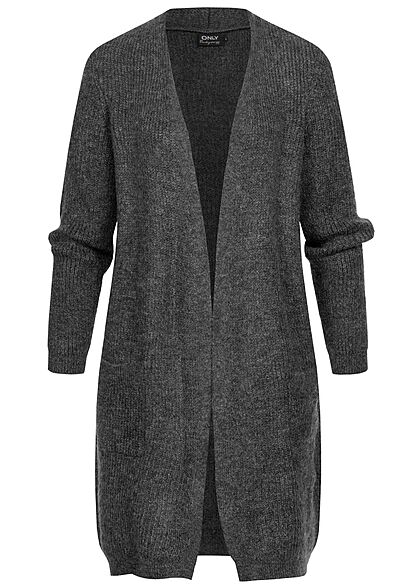 ONLY Dames NOOS Gebreid Vest open 2 zakken donker grijs