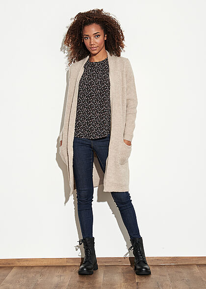 ONLY Dames NOOS Gebreid Vest open 2 zakken witkap beige