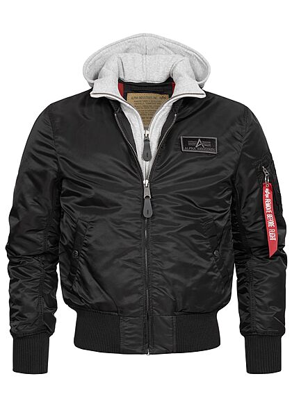 Alpha Industries Heren Bomberjack met afneembare capuchon 2 zakken zwart