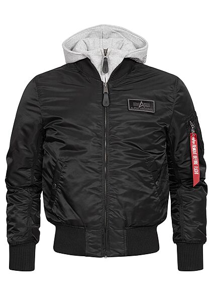 Altijd munitie wenselijk Alpha Industries Heren Bomberjack met afneembare capuchon 2 zakken zwart