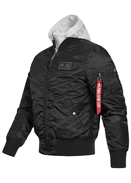 Alpha Industries Heren Bomberjack met afneembare capuchon 2 zakken zwart