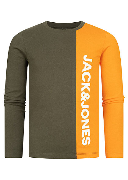Jack and Jones Junior trui met lange mouwen en logo print colorblock groen oranje