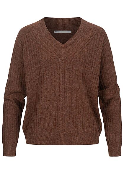 ONLY Dames V-hals Gebreide Trui roasted russet bruin