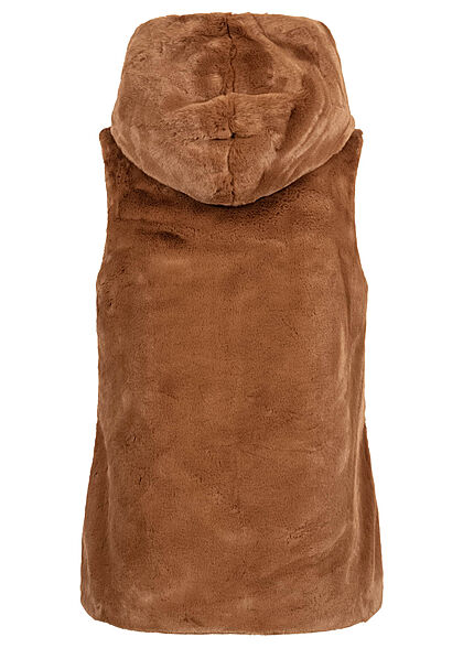 ONLY Damen Kunstfell Weste Kapuze 2-Pockets rubber braun