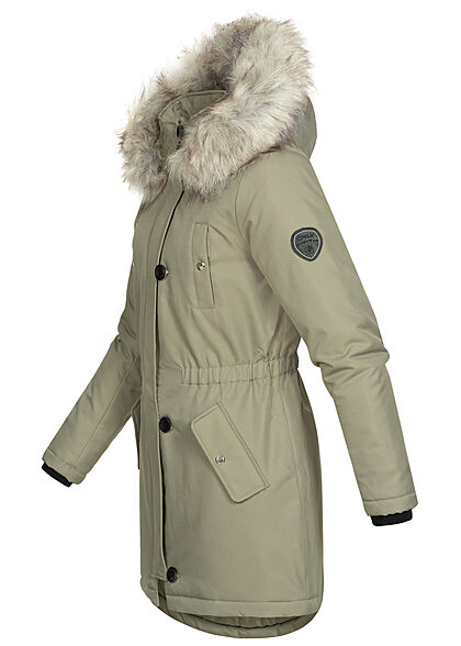 ONLY Dames Parka winterjas met capuchon en afneembaar imitatiebont 4 zakken groen