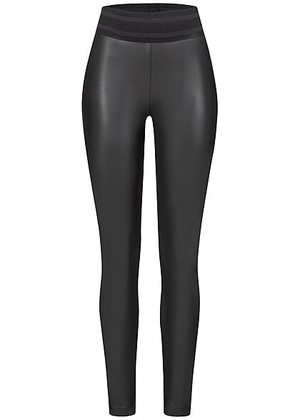 ONLY Damen Kunstleder Leggings Struktur Gummibund schwarz