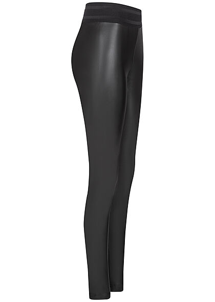 ONLY Damen Kunstleder Leggings Struktur Gummibund schwarz