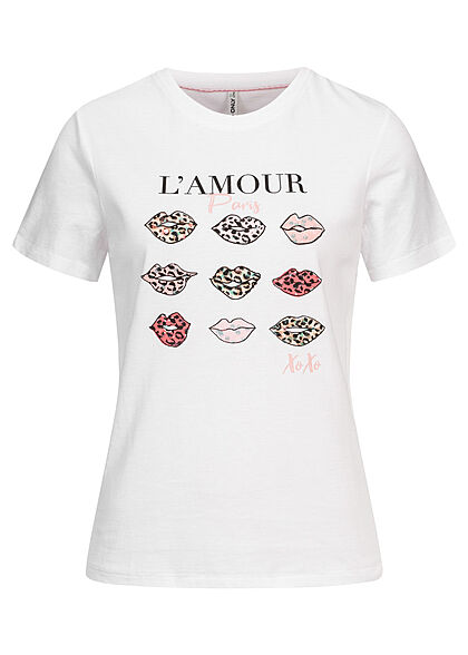ONLY Dames T-Shirt L`amour print helder wit