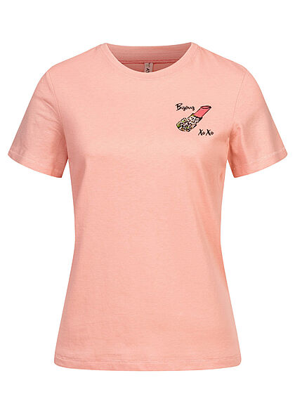 ONLY Dames T-Shirt lippenstift print roze