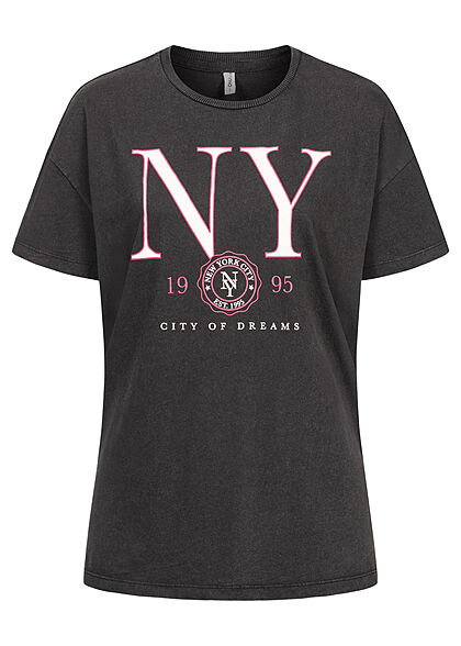 ONLY Dames oversized T-Shirt NY print zwart - Art.-Nr.: 21093231