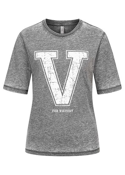 ONLY Dames oversized T-Shirt V-print grijs - Art.-Nr.: 21093233