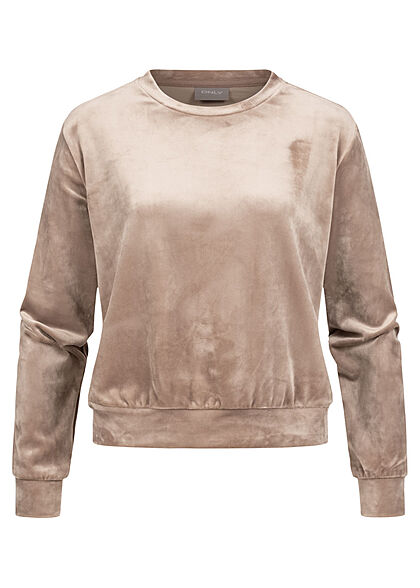ONLY Damen Pullover Sweater Velours Optik taupe gray beige