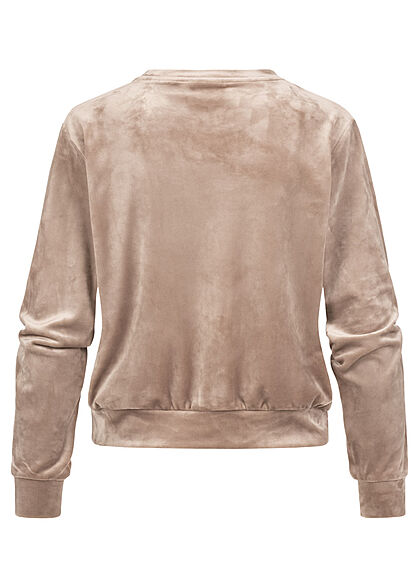 ONLY Damen Pullover Sweater Velours Optik taupe gray beige