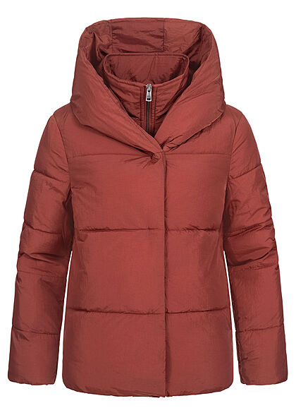 ONLY Damen kurze Puffer Steppjacke Kapuze 2-Pockets roasted russet braun