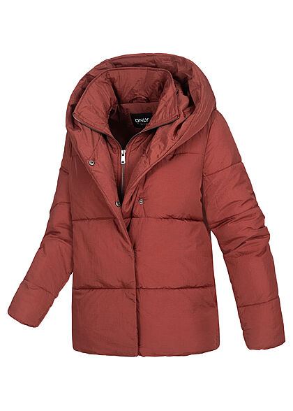 ONLY Damen kurze Puffer Steppjacke Kapuze 2-Pockets roasted russet braun