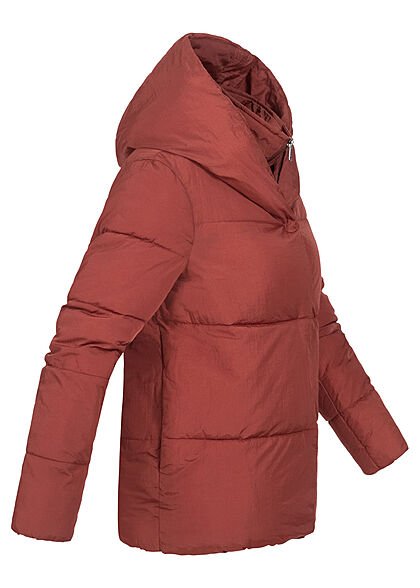 ONLY Damen kurze Puffer Steppjacke Kapuze 2-Pockets roasted russet braun