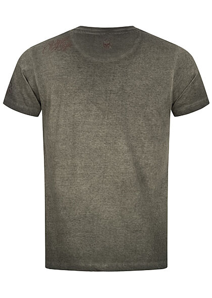 Brave Soul Heren T-Shirt DJ Head Barber Shop print olijfgroen