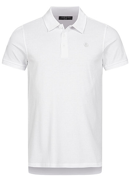 Sublevel Herren Polo T-Shirt Knopfleiste Vokuhila Struktur weiss