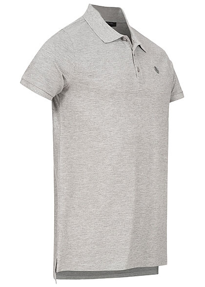 Sublevel Herren Polo T-Shirt Knopfleiste Vokuhila Struktur grau melange