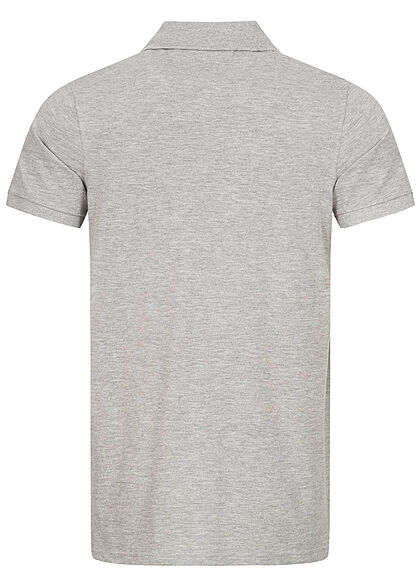 Sublevel Herren Polo T-Shirt Knopfleiste Vokuhila Struktur grau melange