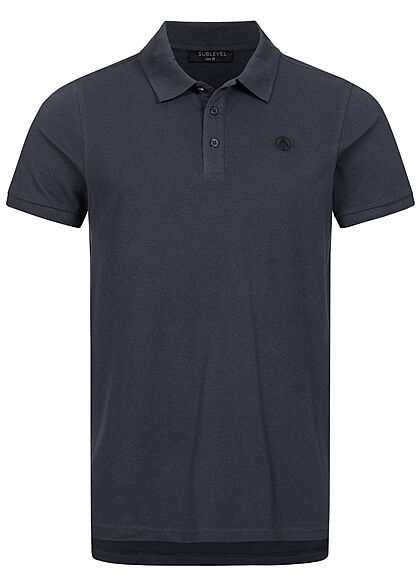 Sublevel Herren Polo T-Shirt Knopfleiste Vokuhila Struktur navy blau