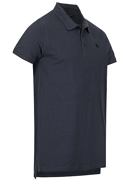 Sublevel Herren Polo T-Shirt Knopfleiste Vokuhila Struktur navy blau