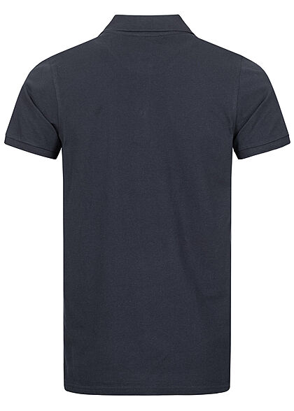 Sublevel Herren Polo T-Shirt Knopfleiste Vokuhila Struktur navy blau