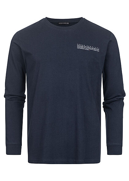 Stitch & Soul Herren leichter Pullover Longsleeve mit Print night navy blau - Art.-Nr.: 21093964