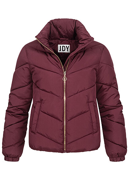 JDY by ONLY Dames kort gesneden gewatteerd jack met opstaande kraag 2 zakken wijnrood